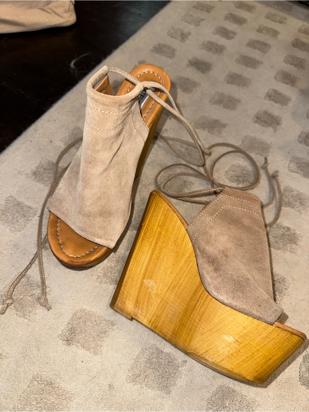 Steve Madden Taupe Suede Lace-Up Platform Wedges